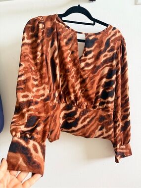 Bar III Brown & Black Animal-Print V-Neck Blouse